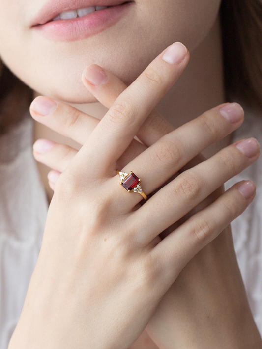 Garnet Emerald Cut Ring in 18k Gold Vermeil