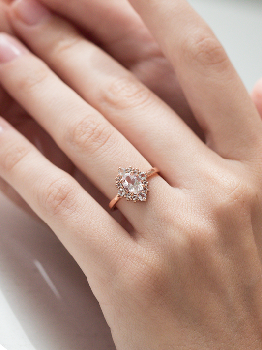 Pink Morganite Halo Ring in 18k Rose Vermeil