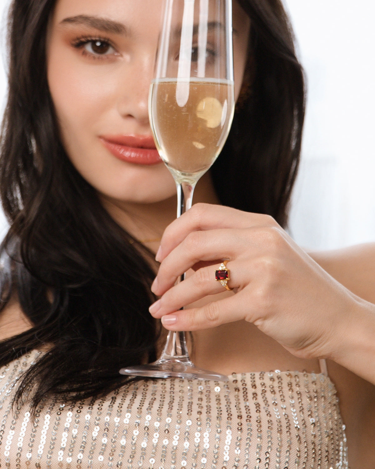 Garnet Emerald Cut Ring in 18k Gold Vermeil