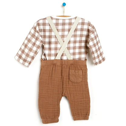 HelloBaby Newborn Muslin Overalls-Sweatshirt - Brown