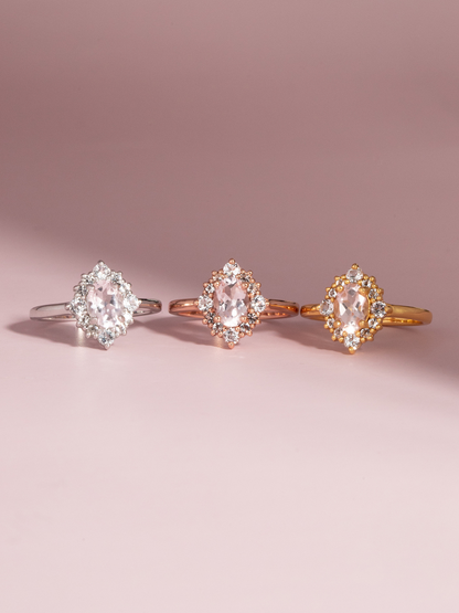Pink Morganite Halo Ring in 18k Rose Vermeil