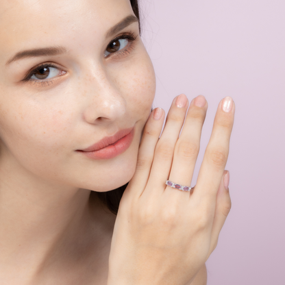 Lavender Amethyst Emerald Cut Eternity Ring in Sterling Silver