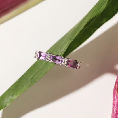 Lavender Amethyst Emerald Cut Eternity Ring in Sterling Silver