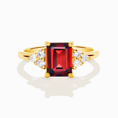 Garnet Emerald Cut Ring in 18k Gold Vermeil