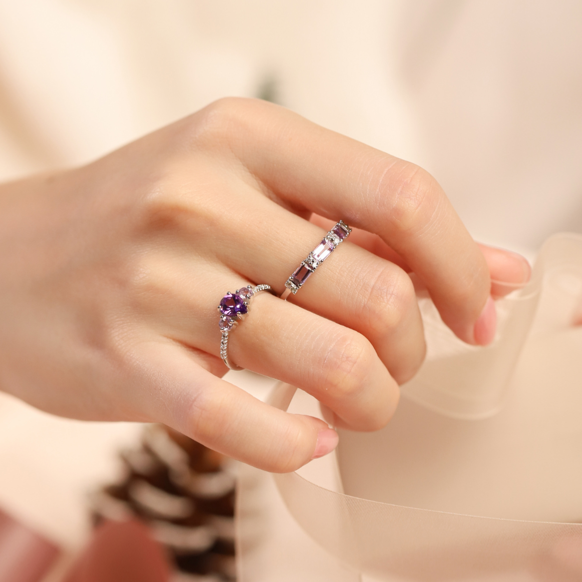 Lavender Amethyst Emerald Cut Eternity Ring in Sterling Silver